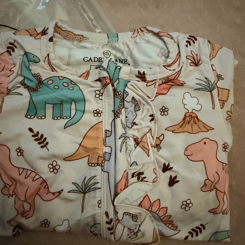 Caden Lane Kids footie sleeper - Dinosaur Print in Teal and Pink - new in bag